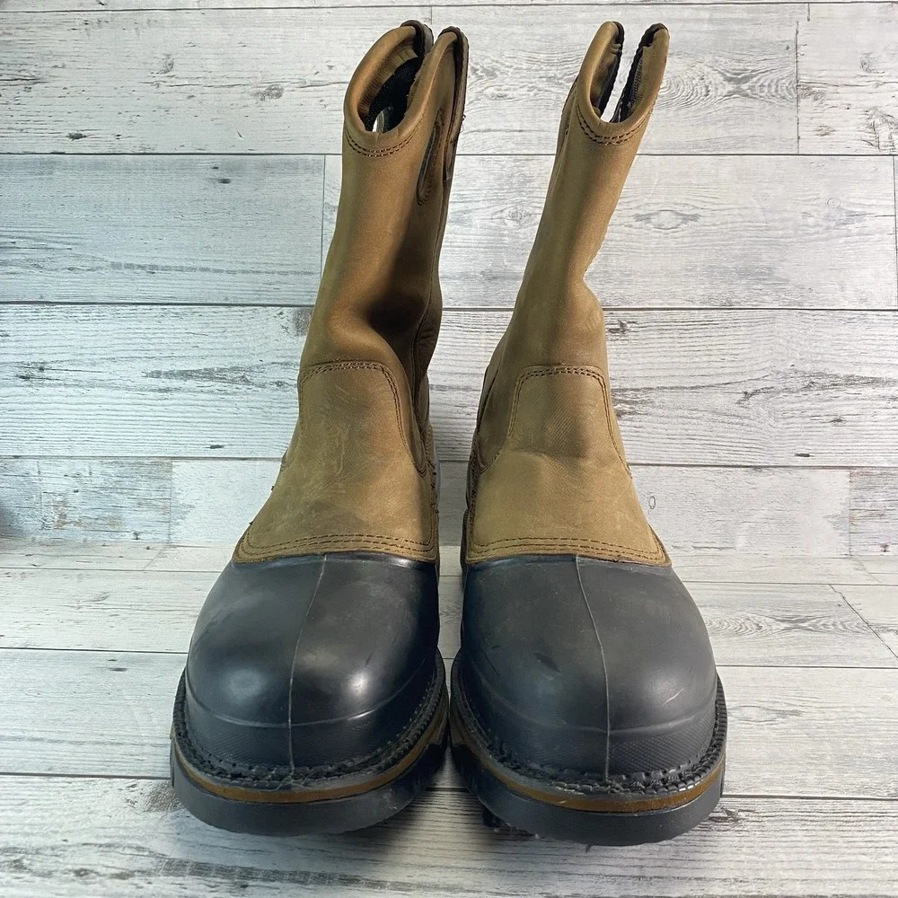 Georgia Boot Mud Dog Boots Mens 12 M Brown Leather Rubber Steel Toe Waterproof